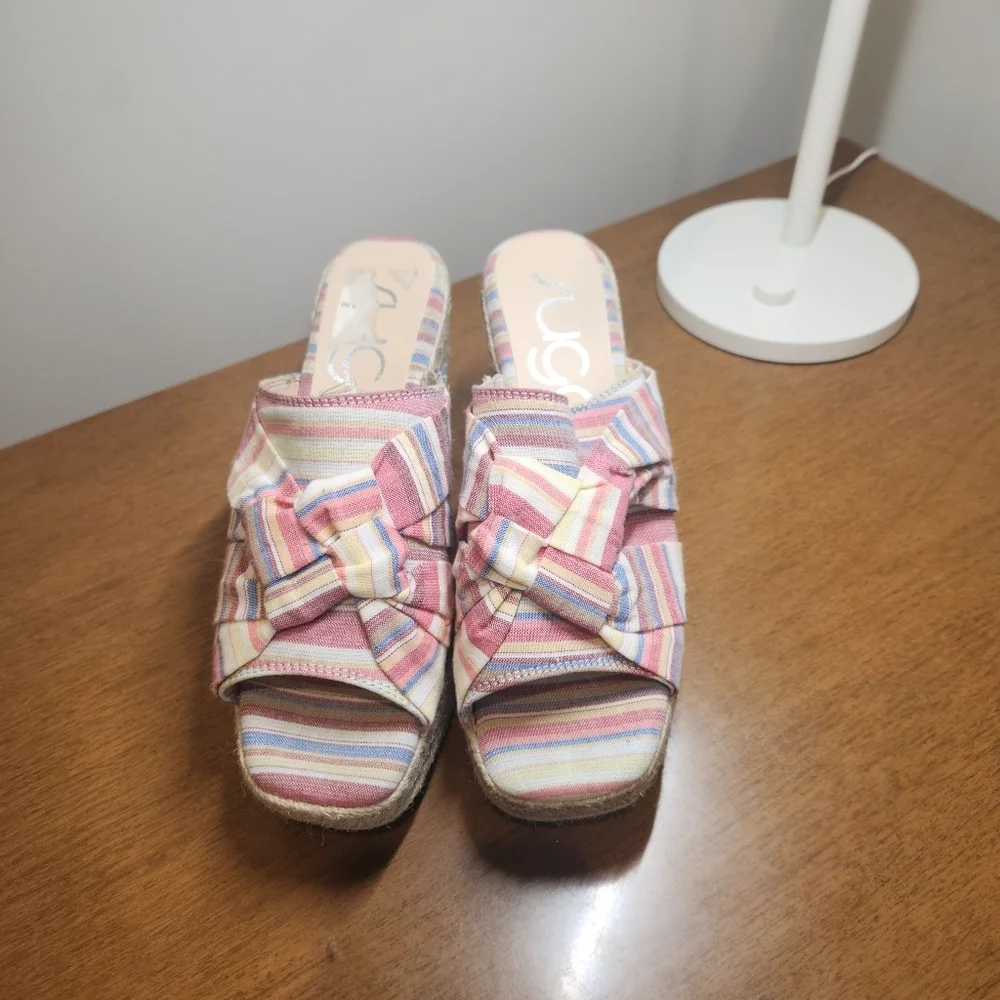Striped Platform Espadrille Wedge Sandals Women’s Size 8.5 Pastel Bow Slide
